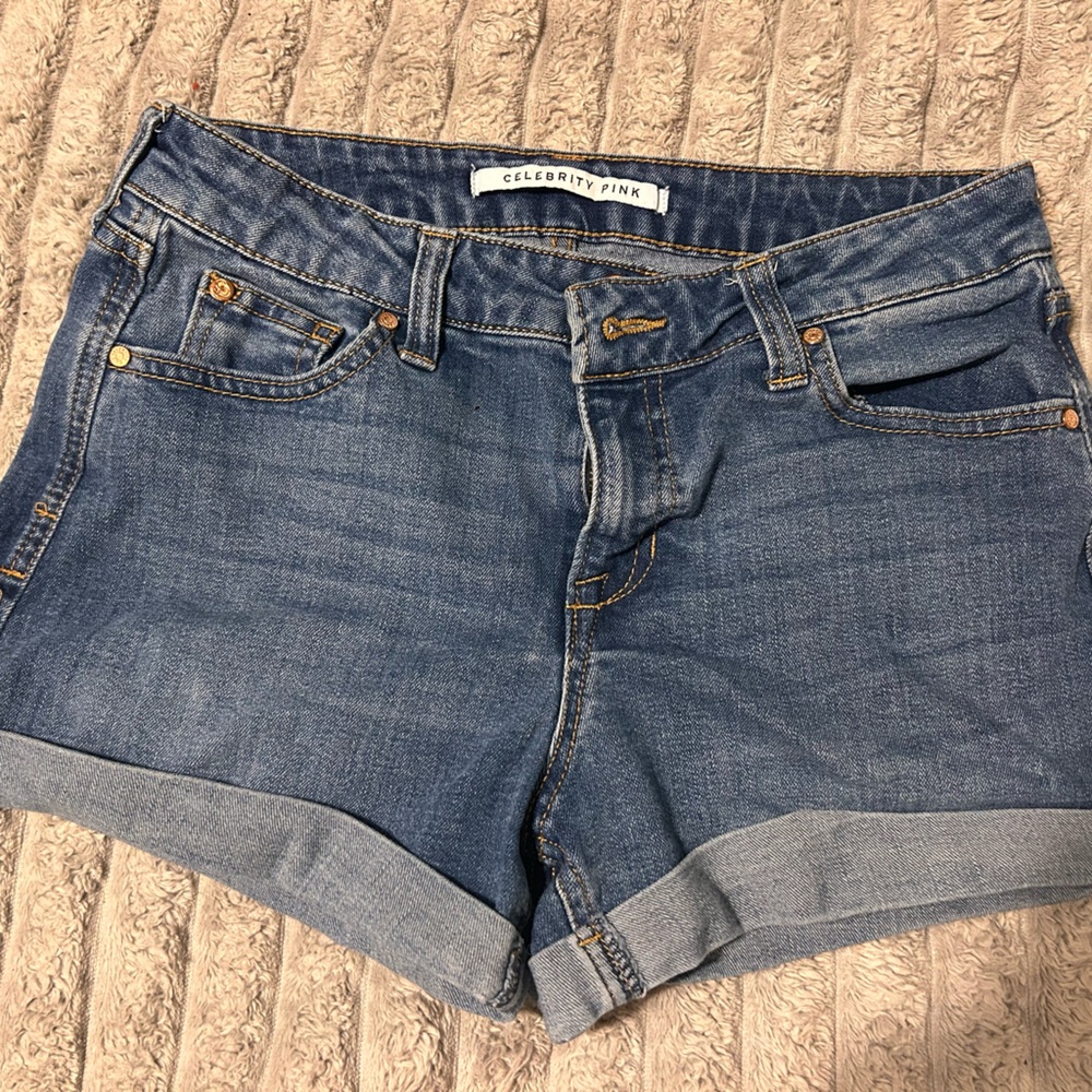 Celebrity Pink Rolled Hem Blue Shorts